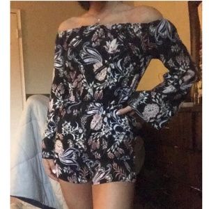 floral black romper, size small